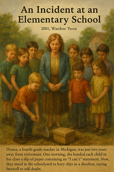 Make a painting for "Incident at an Elementary School - Donna, a fourth-grade teacher in Michigan, was just two years away from retirement. One morning, she handed each child in her class a blank sheet of white paper.
“Now, I want you to write down all the things you believe you cannot do,” she said. “For example: I can never make the football team because I’m too weak. Or, I can’t sing. Or, I could never be the goalkeeper on the soccer team. Go ahead—write down anything you’ve ever thought you couldn’t do.”
The children quickly filled their papers:
“I can’t kick the ball over the school fence.”
“I can’t eat more than one cookie.”
“I can’t do more than ten push-ups.”
“I can’t play the violin.”
Donna also joined in, writing her own “I can’ts”:
“I can’t get John’s mother to come to a parent meeting.”
“My daughter can’t put gas in the car.”
Before long, every sheet of paper was filled.
“Now,” Donna said, holding up an empty shoebox, “everyone put your papers in this box. Today we are going to bury our ‘I can’ts.’”
She led the puzzled children out to the schoolyard, where she had already prepared a small hole in the ground. The box full of “I can’ts” was placed in the hole. Donna dropped in the first shovelful of dirt, and then each child, one by one, did the same.
When the box was buried, the children stood hand in hand around the little grave. Donna spoke with a gentle, serious voice:
“Bow your heads. Today we gather to remember the life of ‘I can’t.’ He lived with us for many years. He influenced every public office, every school, even the White House. He was a close friend to everyone and was loved by all. But today, his life has ended. From now on, his stronger brothers, ‘I can’ and ‘I will,’ will influence our lives. A new world has opened for us, because today ‘I can’t’ has been laid to rest. Let us be grateful, for now we can move forward with confidence. Amen.”
Afterwards, the children returned to the classroom. Donna held a small “funeral party” with cookies and fruit punch. She then wrote an epitaph on heavy paper and posted it on the classroom wall:
“Here lies ‘I can’t.’ May he rest in peace.”
From that day on, whenever a student faced a difficult exam or problem and said, “I can’t do this,” Donna would quietly point to the epitaph. The children never forgot that day, and many carried its lesson into adulthood.
The Bible’s Parable of the Talents (Matthew 25:14–30) teaches us something similar. The master entrusted his servants with talents according to their ability. Two servants invested what they were given and doubled their talents. But one servant, out of fear, buried his one talent in the ground. The master called him a “wicked and lazy servant” and cast him out.
Here we see the contrast between “I can” and “I can’t.” Only those who act in faith, unafraid of failure, experience the miracle of growth. Fear and passivity, on the other hand, bring only loss.
I myself have often lived under the influence of “I can’t,” making excuses before I even began. But one day, my greatest Teacher—our Lord—showed me the truth: I no longer had time to waste with “I can’t.” In Christ who strengthens me, nothing is impossible. Fear disappeared when I realized He was with me.
The fragrance of Donna’s faith has left an unforgettable mark on her students’ lives. And what about us—our families, our churches, our society? Are we still trapped by “I can’t” or “We can’t”?
Remember the epitaph in Donna’s classroom. Write one for your own life. Then say with faith:
“I can do all things through Him who strengthens me.”
When you believe it, miracles will happen. You will no longer be a spectator of life—you will be a true participant, even a small Christ, bringing light and hope to this weary and broken generation.