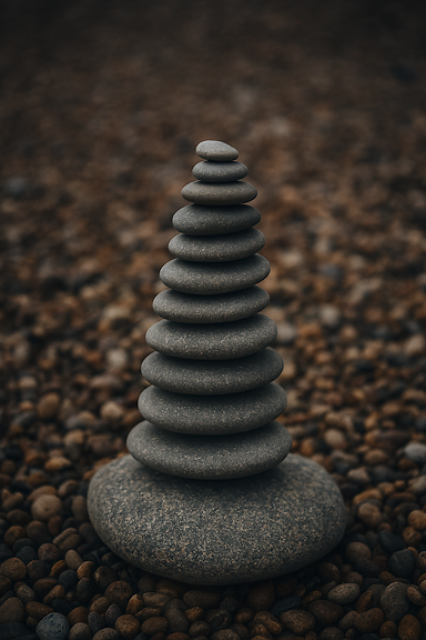 Create an image composed only of symbolic stones, representing themes of memory, justice, and storytelling.