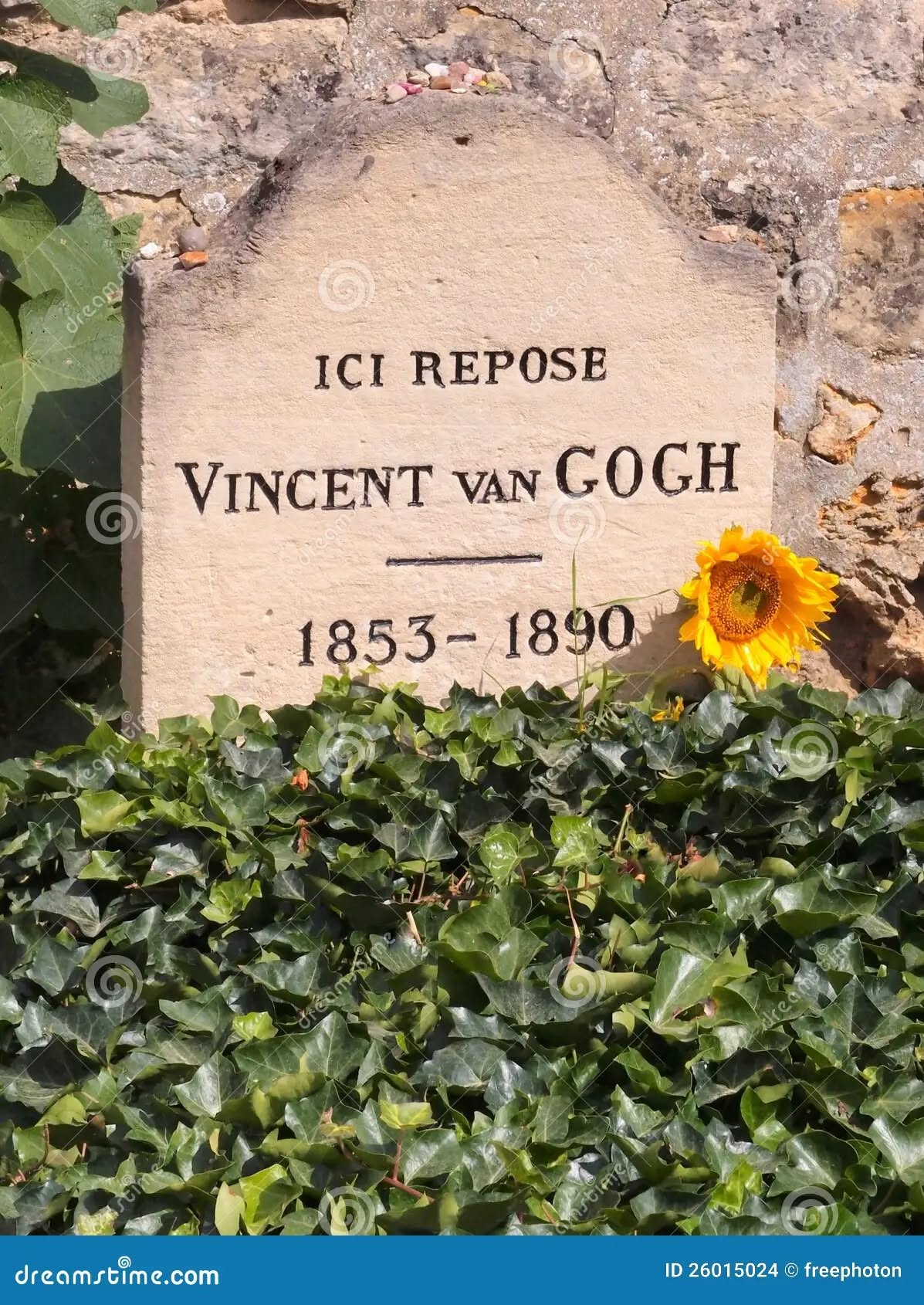 May be an image of monument and text that says 'drenp dreams ICI REPOSE VINCENT VAN GOGH 1853- 1853-1890 1890 dreamstime.com ID 26015024 26015024©freephoton G freephoton'